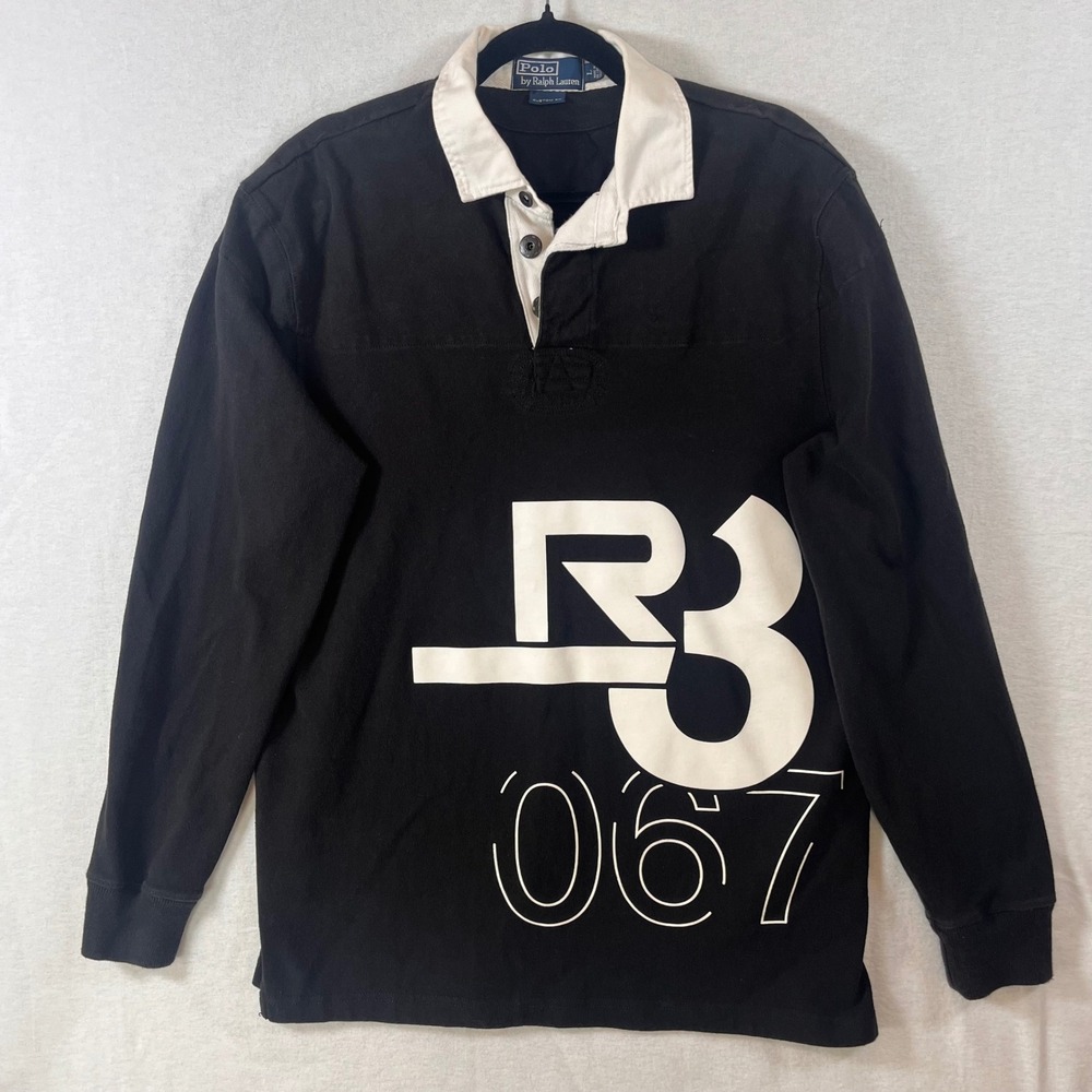 Polo Ralph Lauren R3 067 Rugby Shirt Mens Large Custom Fit Black White